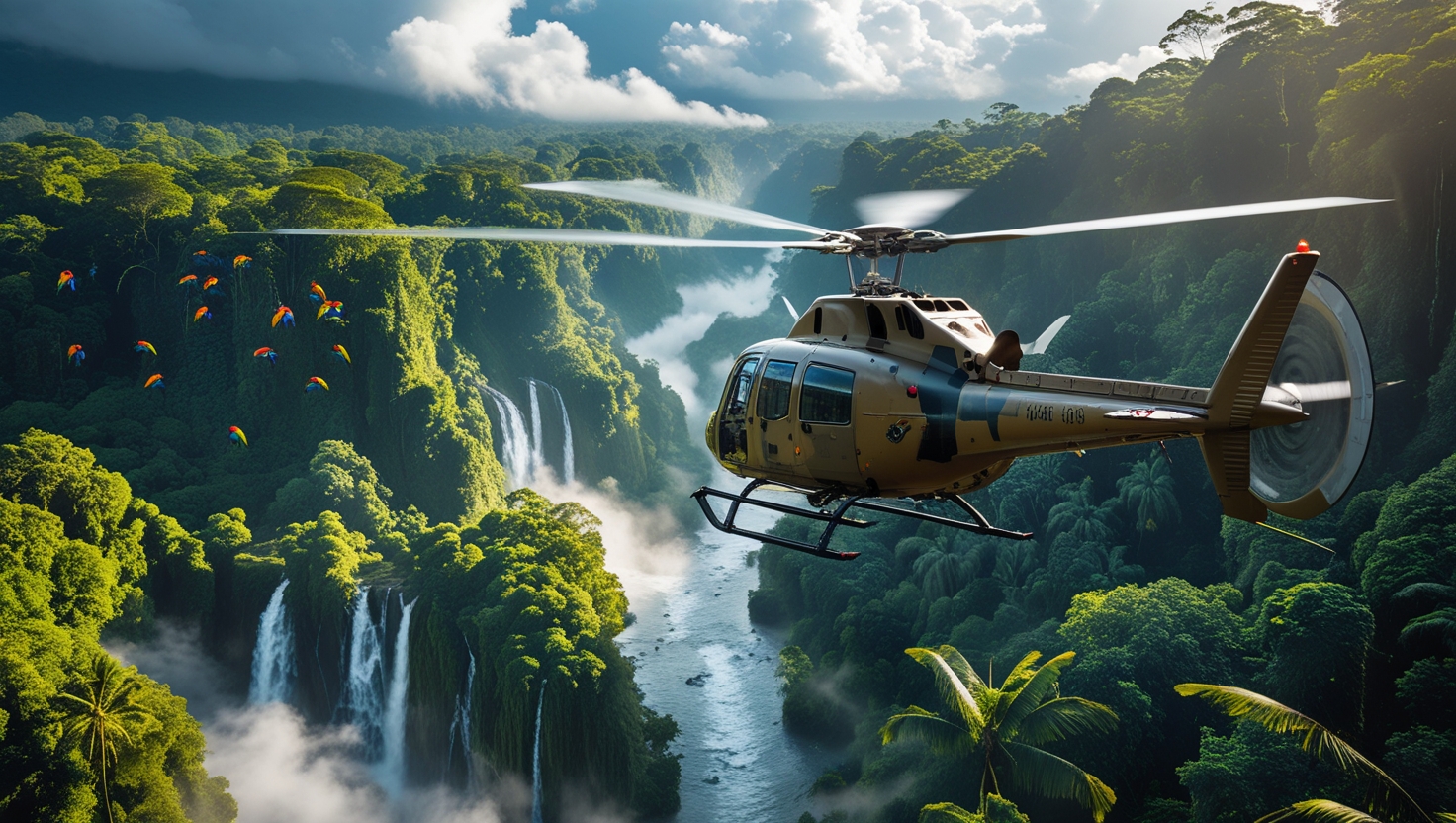 Helicopter Jungle Expeditions: How to Plan, Fly, and Survive Off-Grid Bell 412 on a jungle landing zone while crew mark wind and the pilot verifies maps and satellite imagery.