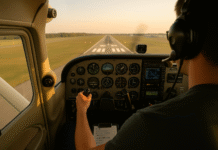 How to Overcome First Solo Flight Fear (CFI-Backed Advice) student pilot cockpit view on short final aligning with runway during first solo