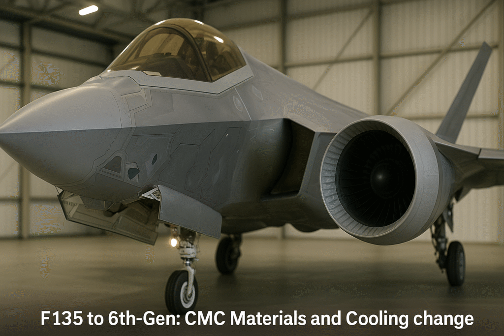 Close-up of a stealth fighter jet in a hangar, focusing on its ceramic engine inlet and angular body panels.