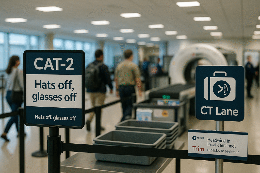 TSA Checkpoint 2025: Security Tech, Wait-Time, and ID Rules 1 “Record a ~20-second vertical screen capture on your phone the night before your trip using the MyTSA app. Sequence:
Start on your home screen with Do Not Disturb ON and notifications hidden.
Open MyTSA → tap Search airports → enter your departure airport code (e.g., ‘ORD’).
On the airport page, briefly show Checkpoint Hours (Standard and TSA PreCheck), then tap to show ‘Tomorrow’ hours.
Scroll to the Busyness/Crowd Meter or wait-time graph and drag the time slider to your planned departure time (show the exact date and local time).
End by adding the airport to Favorites (if available) for a clean close. Keep gestures visible (tap indicators on), mic OFF, system audio OFF.”
Negative Prompt:
“Visible personal notifications, emails, texts, calendar invites, boarding passes, PNRs, contact names, location addresses, credit-card overlays, external app pop-ups, shaky hand overlays.”
Recommended Settings:
• Orientation: Vertical (1080×1920)
• Duration: 20 s (±2 s)
• Frame rate: 30 fps; Codec: H.264 (MP4); Bitrate: 6–8 Mbps
• Brightness ~70%, system font at standard/large for readability
• Gestures: show taps/cursors; audio: off; mic: off
Alt Text (for accessibility/thumbnail):
“Screen recording of MyTSA showing checkpoint hours and busyness for tomorrow at the departure airport.”
Title:
“MyTSA Pre-Flight Check: Hours & Busyness”
Caption:
“Night-before MyTSA check confirming checkpoint hours and the expected crowd level at your departure time.”
Description:
“A 20-second vertical screen capture navigating MyTSA: search airport, reveal tomorrow’s checkpoint hours, and display the busyness meter at the planned departure time. Personal data and notifications are hidden.”