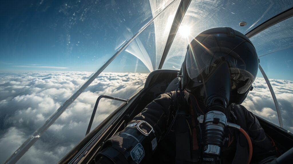 Safety First in Alpine Soaring: A Veteran's Guide to Airspace, Oxygen, and Terrain 1 Glider pilot using an oxygen system above lenticular clouds with frost on the canopy.