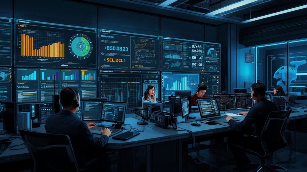 Maintenance control center monitors fleet health and compliance dashboards for real-time decision-making, 2025.