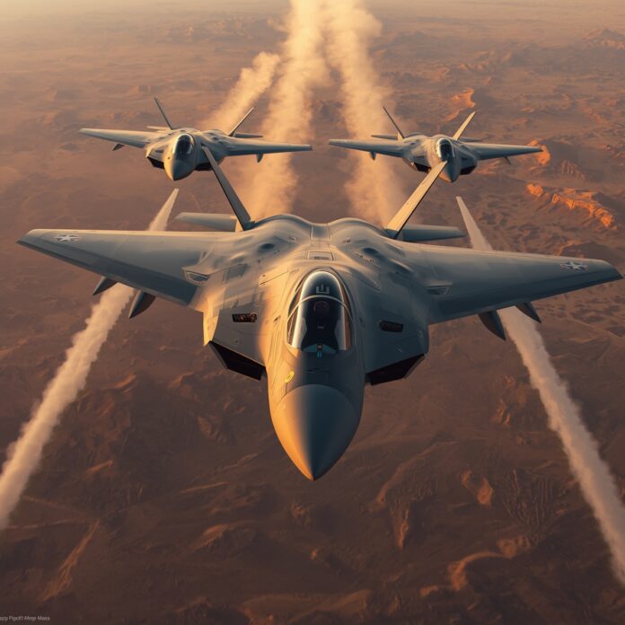 USAF sixth-generation F-47 NGAD with autonomous wingmen in formation