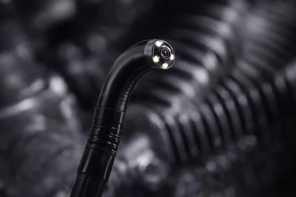 An articulating probe tip bending 180 degrees, a key feature of the best aviation borescope models.