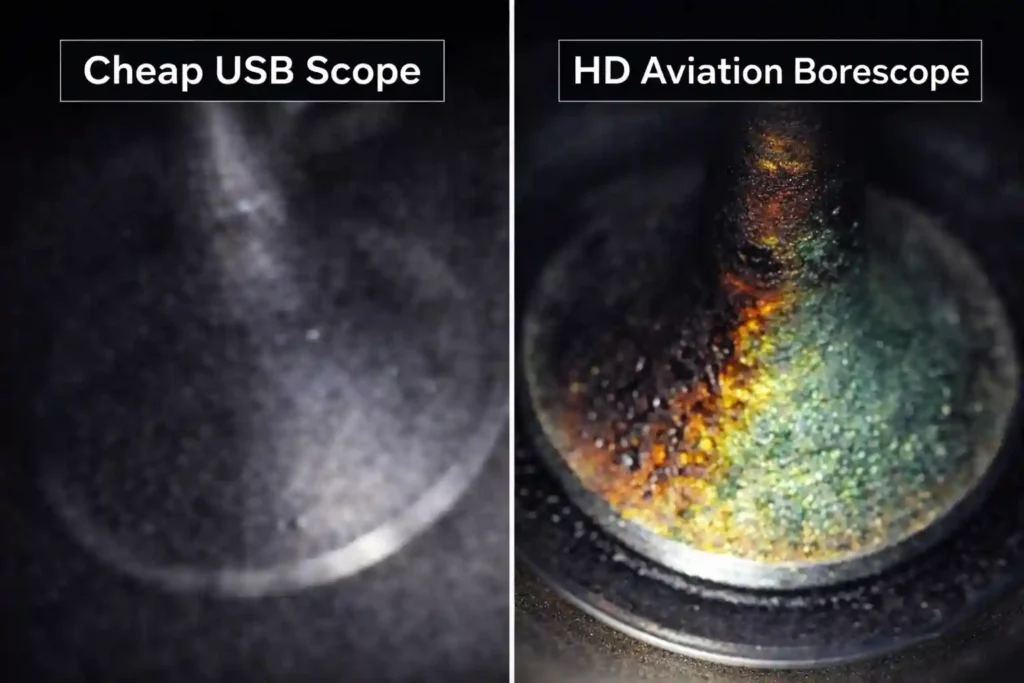 Comparison of image quality between a cheap camera and the best aviation borescope.