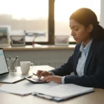 Flight student comparing Meritize and Sallie Mae pilot training loan rates on laptop with aviation charts and calculator