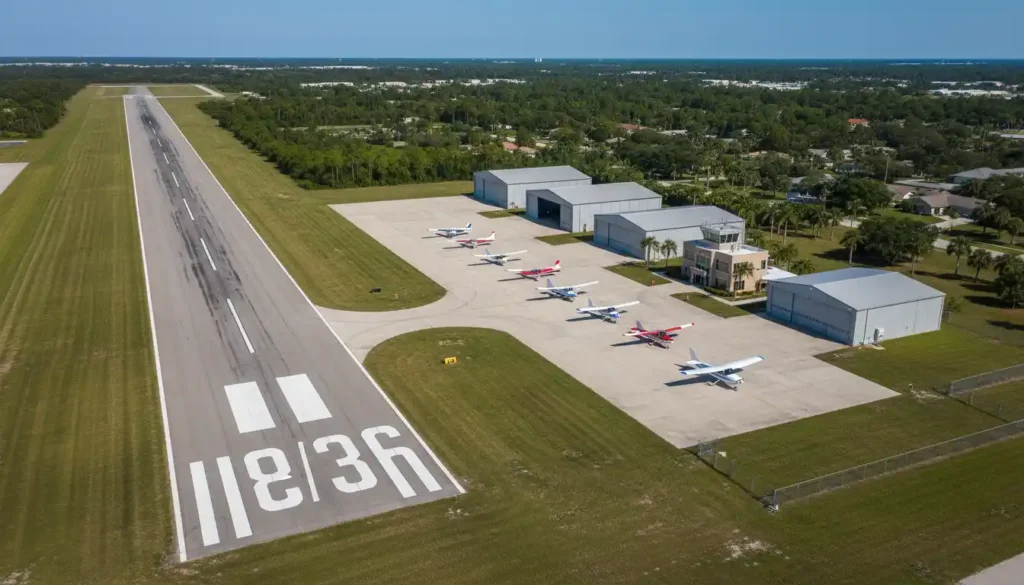 Best Flight Schools in Florida: A Cost Comparison for 2026 2 Aerial view of Florida general aviation airport with multiple training aircraft and runway infrastructure